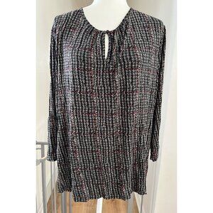 EUC Chaps 3X Black/White/Red Plaid Long Sleeve Blouse With Keyhole Neck & Button